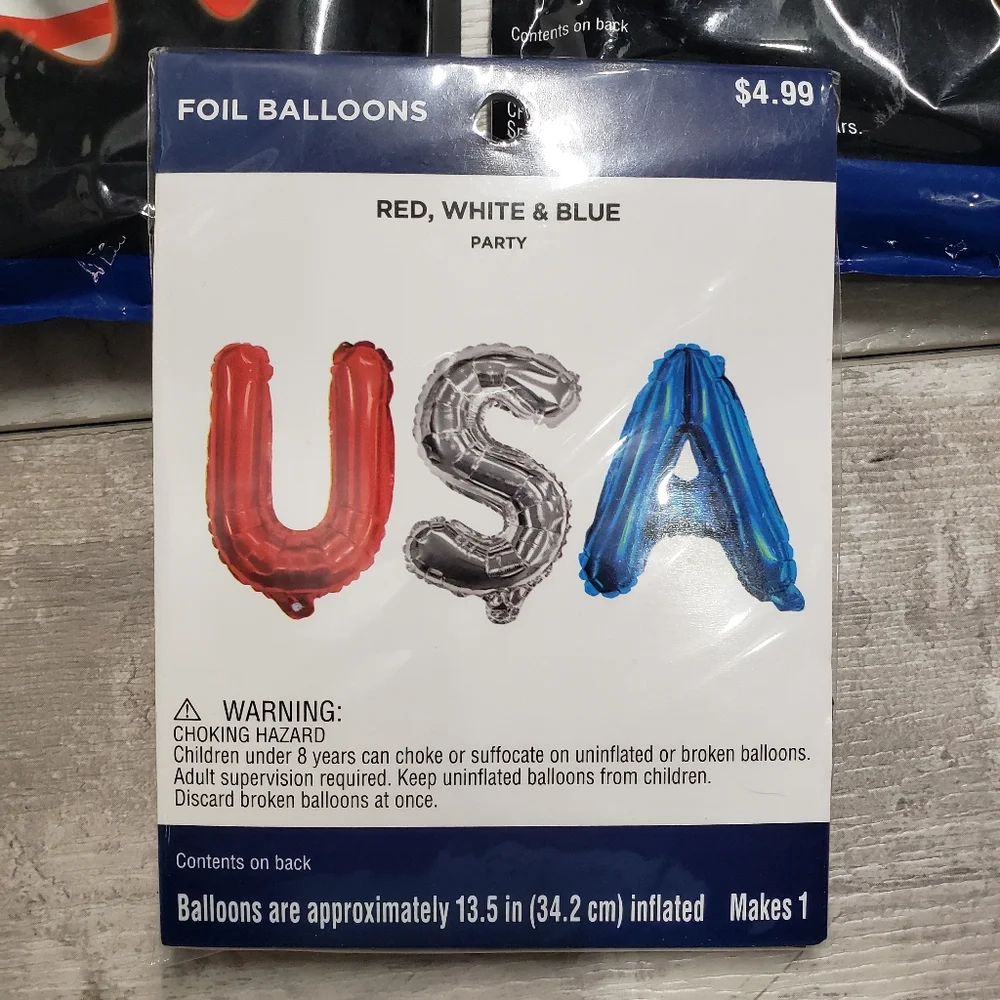 Red White & Blue Balloon Stripes Glow Mask USA Foil Balloon Patriotic Sets of 5